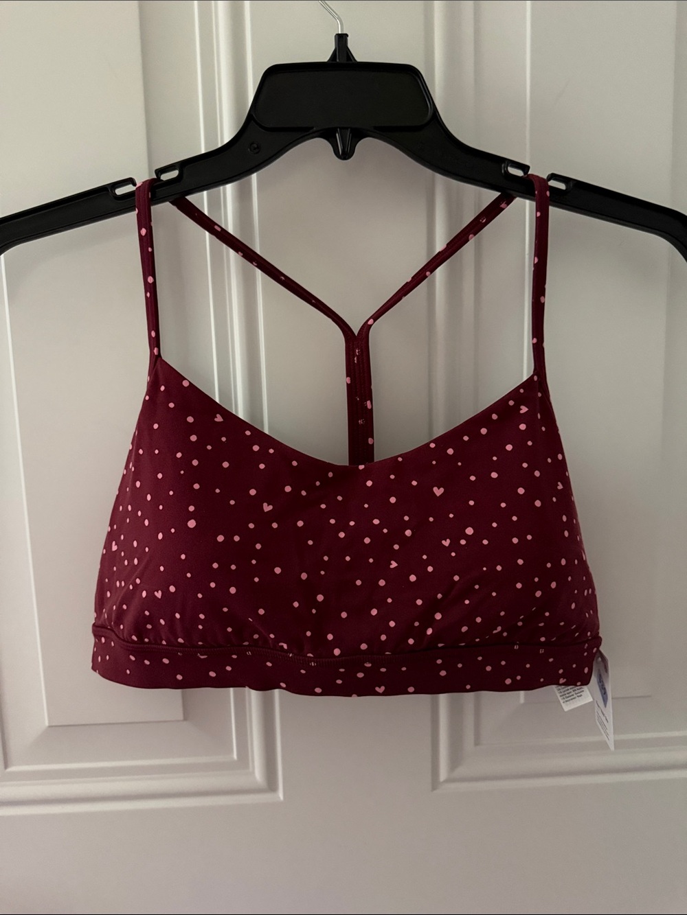 NWT size 14 - lululemon athletica Flow Y Nulu Bra A-C Burgundy Hearts Polka Dot - Picture 1 of 6